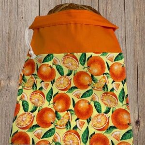 Orange Print Cotton Drawstring Bread Bag with FREE BONNET, Zero-Waste Bread Bag